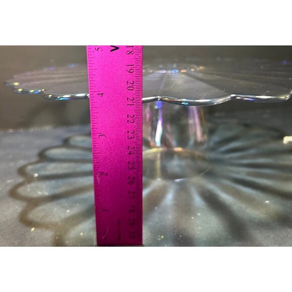 Vtg Carnival Glass cake stand - Iridescent Starburst/ Floral Design 12” X4” - Picture 5 of 6
